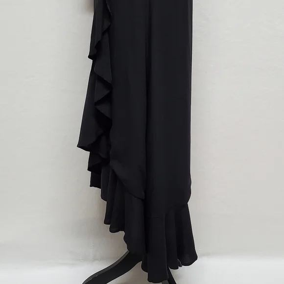 KOKO+MASON Black V-neck Asymmetric Ruffle Hem Butterfly Sleeve Wrap Dress Medium - Picture 11 of 16